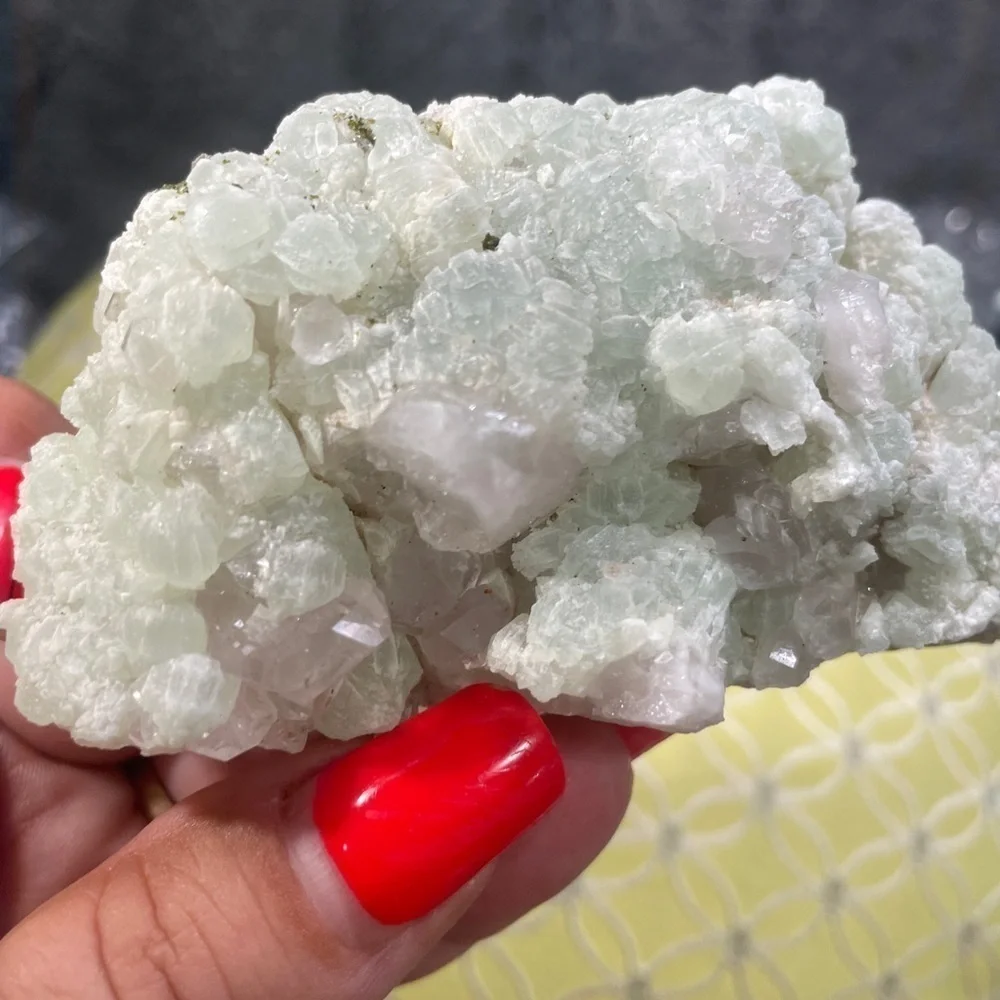 NATURAL CLEAR QUARTZ /DIAMOND QUARTZ COVERED IN PREHNITE 2.5”x2” - Picture 8 of 8